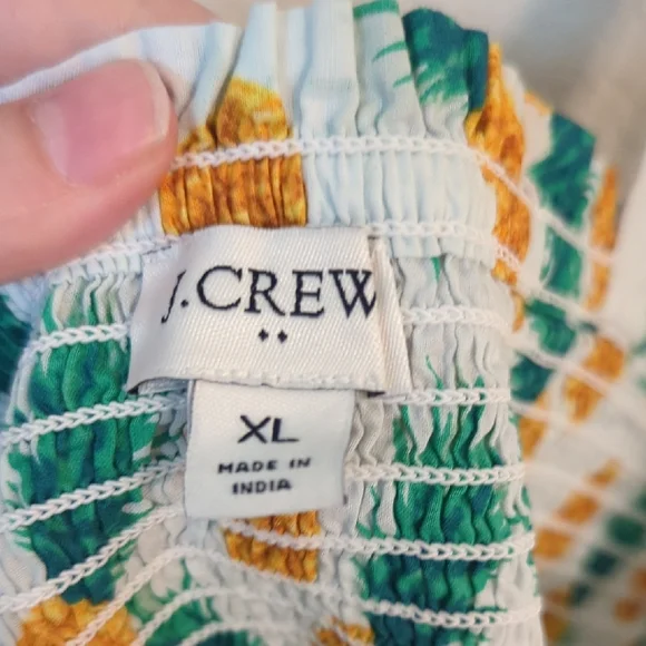 J. Crew Factory Pineapple Print Tie Smocked Top - Picture 3 of 5